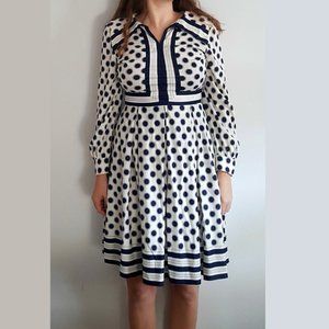 1960’s Polka Dot A-Line Dress w Extra Large Collar